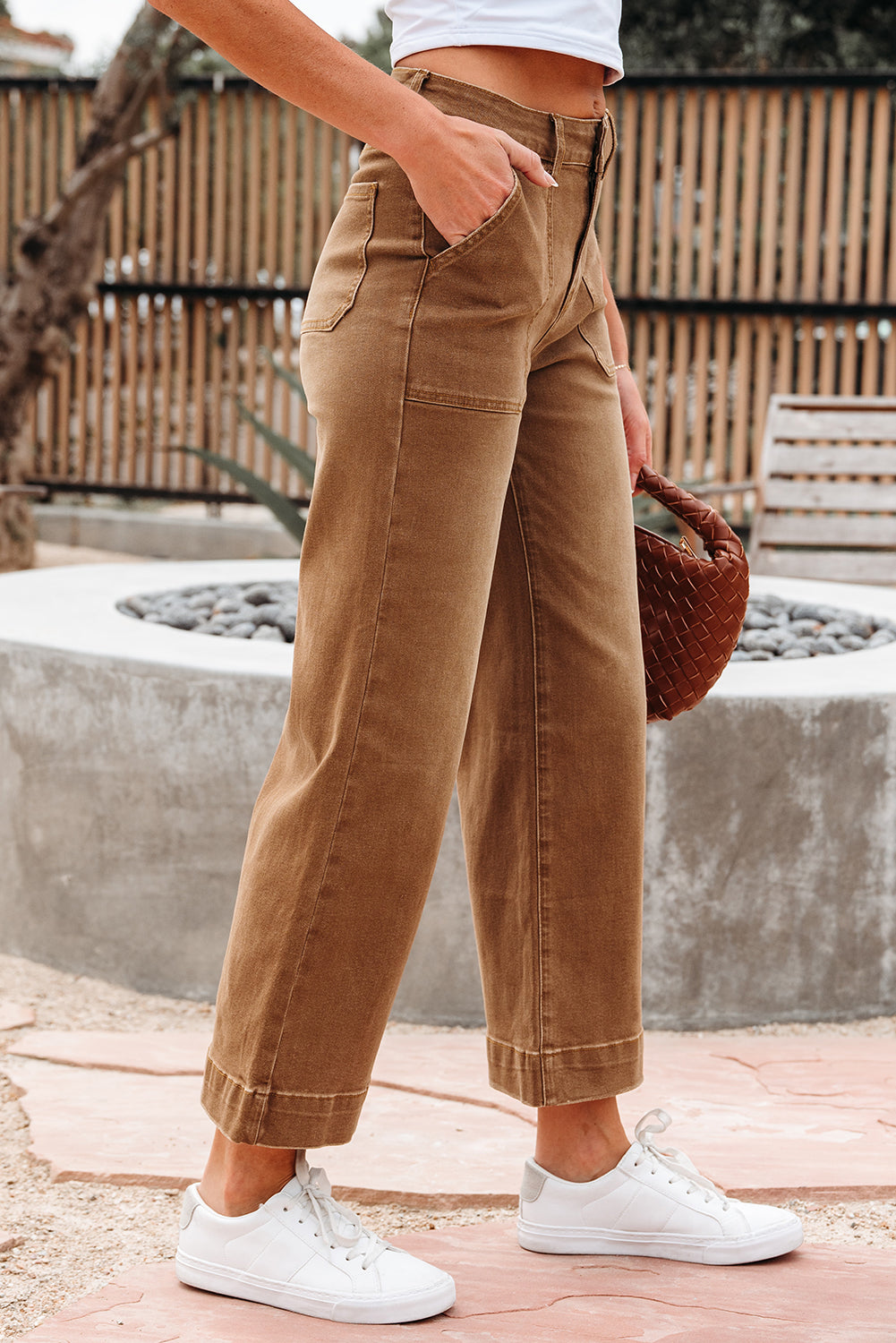 Cropped High Rise Wide Leg Jeans