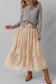 Oatmeal Embroidered Mesh Flowy Long Skirt