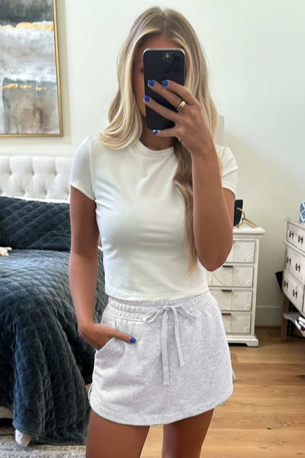 Grey Drawstring Mini Skort with Pockets