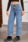 Black Chic Patch Pocket Straight Leg Loose Jeans