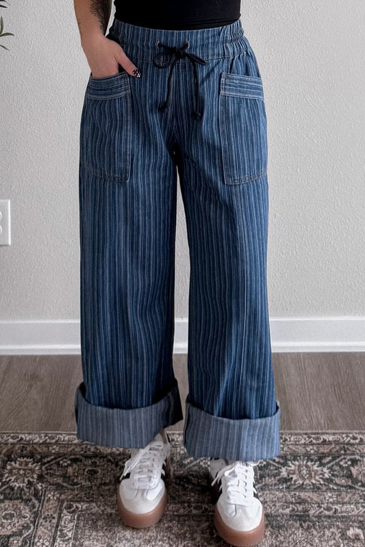 Striped Contrast Drawstring Jeans