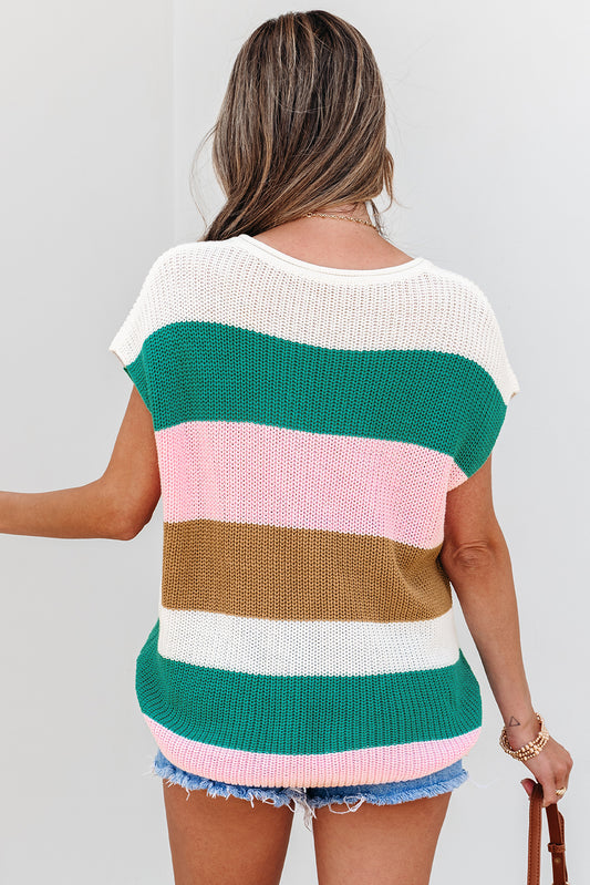 Multicolour Color Block V Neck Sweater T Shirt