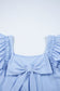 Blue Textured Bow Knot Frilled Butterfly Sleeve Blouse