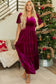 Velvet Short Sleeve Shirred Waist Tiered Dress