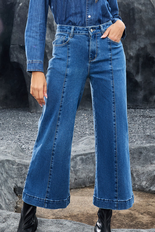 Dark Blue Flared Ankle Length Jeans