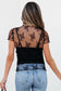 Black Floral Sheer Mesh Short Sleeve Top