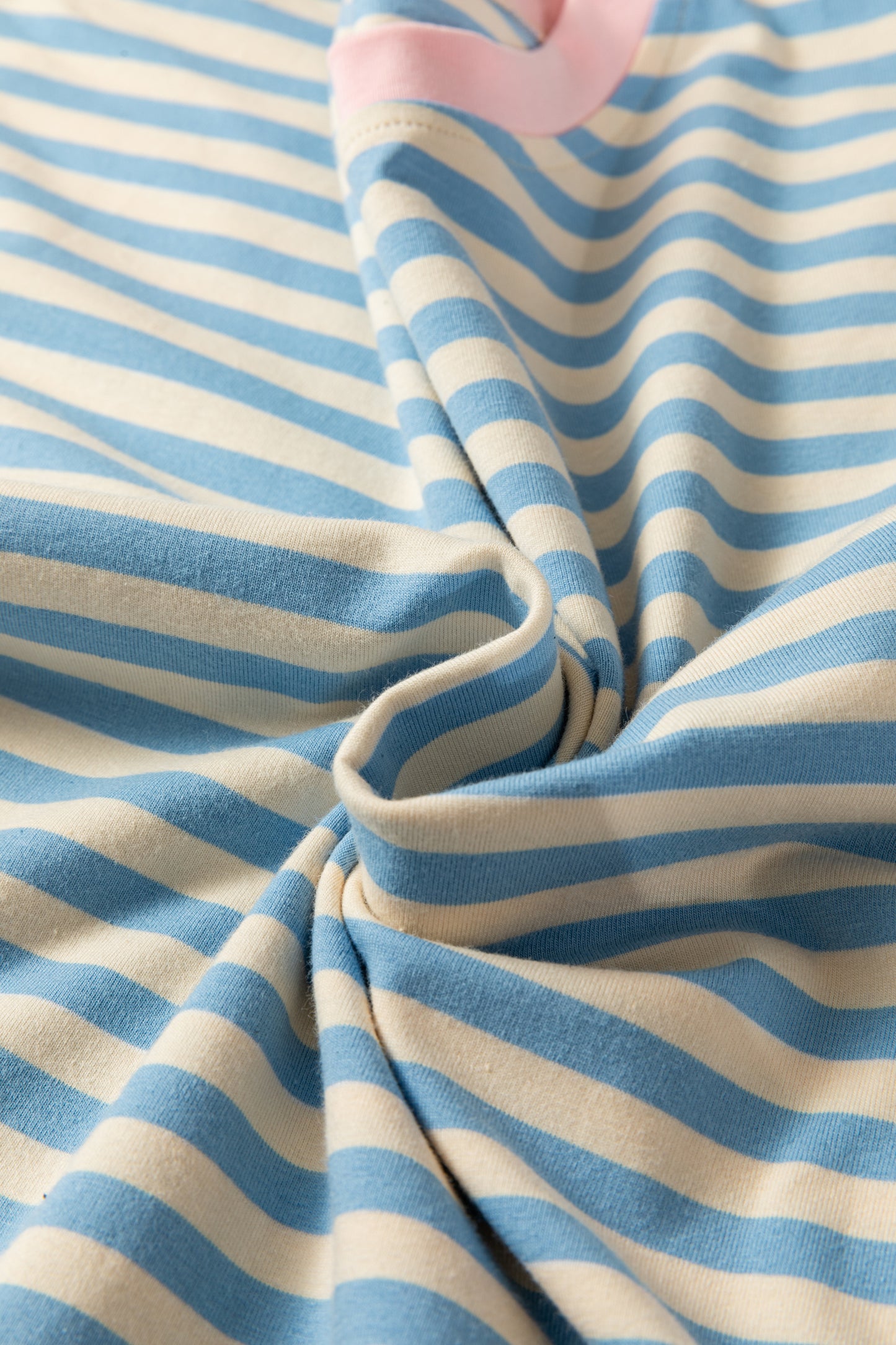 Sky Blue Stripe Contrast Crew Neck Drop Shoulder Loose Tee