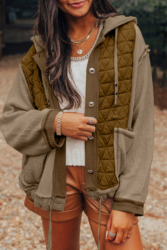 Quilted Textured Patchwork Hooded Jacket