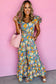 Yellow Floral Shirred Cut Out High Waist Jumpsuit