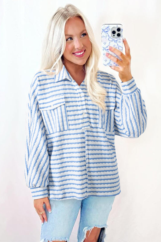 Blue Striped Half Button Sweater