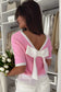 Colorblock Bow V-Shape Cut Short Sleeve Sweater