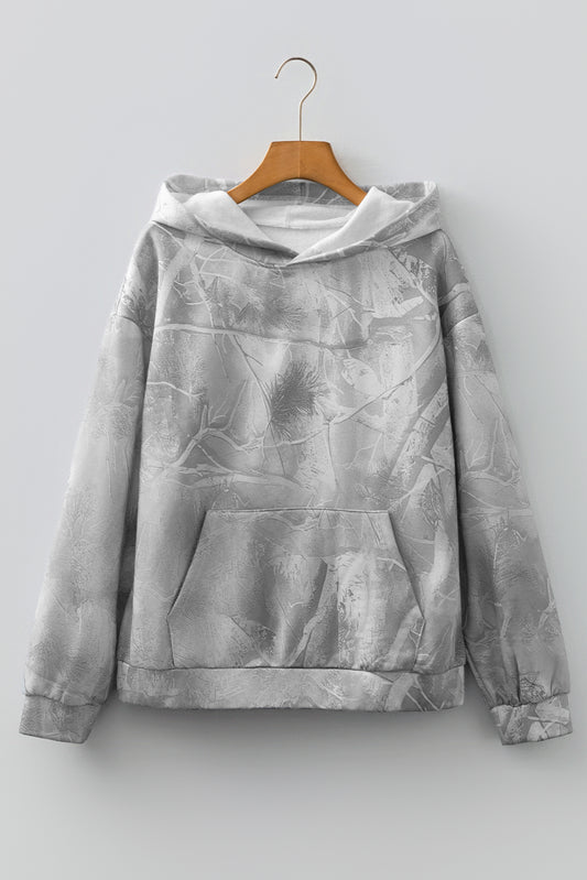 Gray Camouflage Woodland Print Oversized Sporty Hoodie