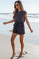 Black Knit Open Back Cap Sleeve Drawstring Romper