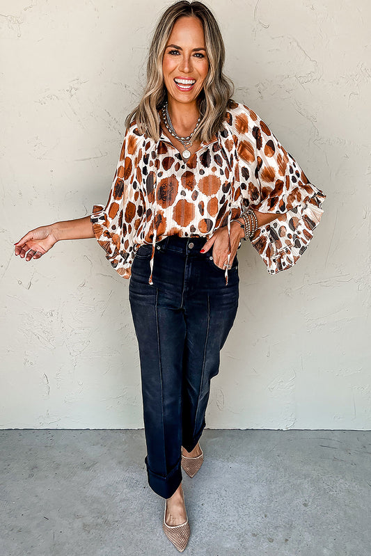 Brown Metallic Abstract  Blouse