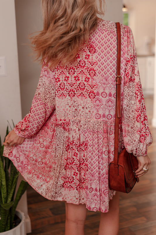 Pink Boho Floral Mini Dress