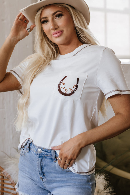 Rodeo Horseshoe Embroidered Patch T Shirt