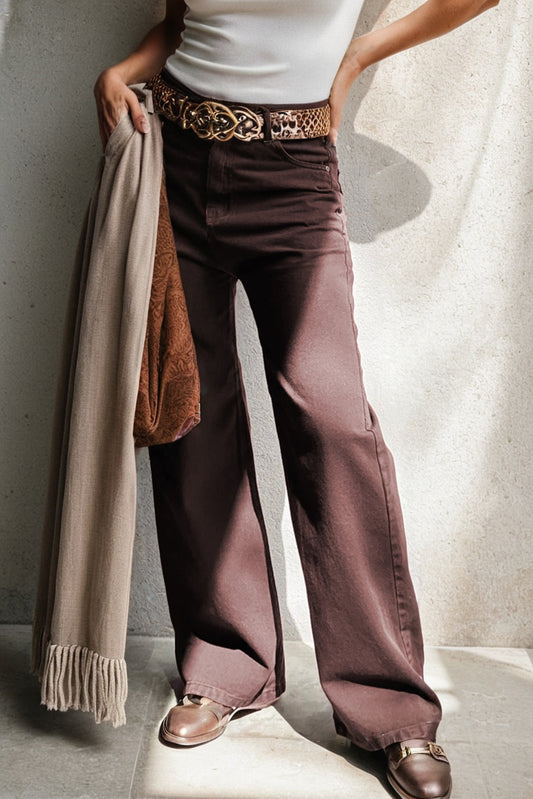 Straight High Waist Solid Color Jeans