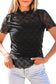 Bow Sheer Mesh Mock Neck Short Sleeve Top