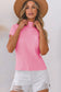 Pink Ribbed Knit Short Sleeve Sweater