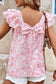 Pink Floral Ruffled Sleeve Bow Blouse