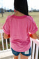 Rose Twisted Ribbed Knit V Neck Casual Tee