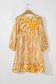 Orange Bohemian Print Puff Sleeve Mini Dress