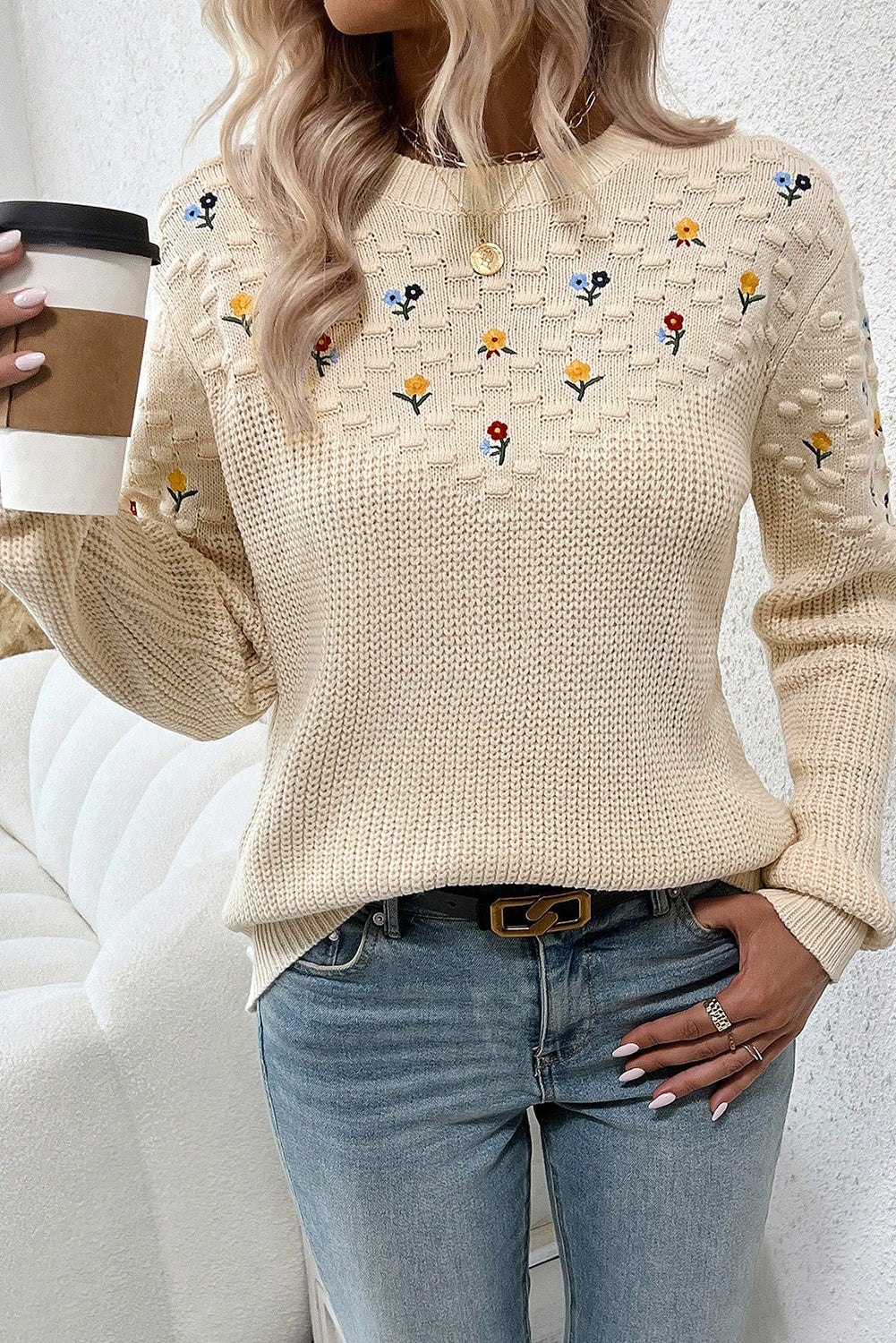 Flower Embroidered Sweater
