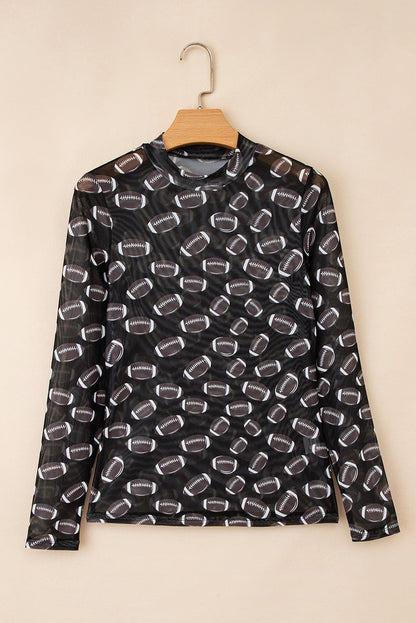 Black Game Day Football Mesh Sheer Top