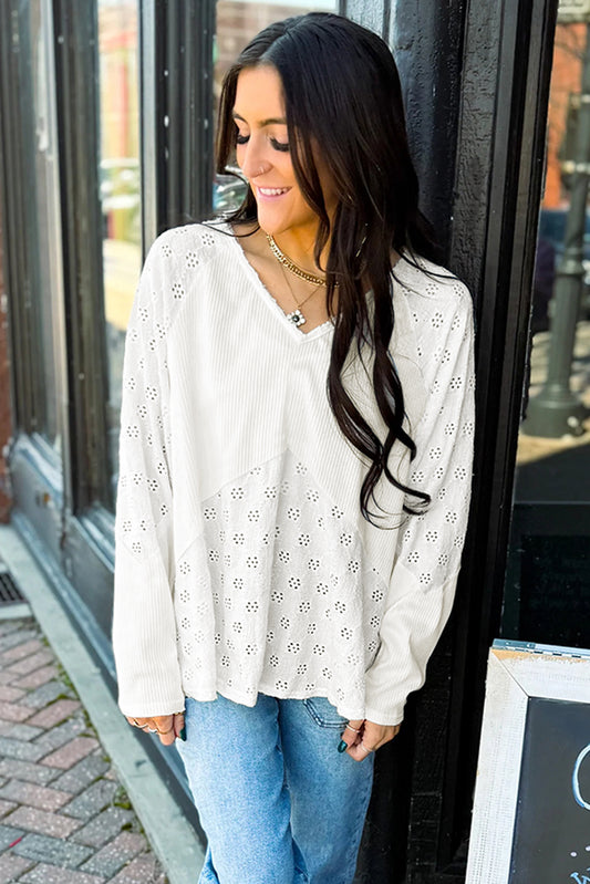Eyelet Embroidered Long Sleeve Top