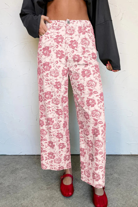Vintage Floral Denim Pants