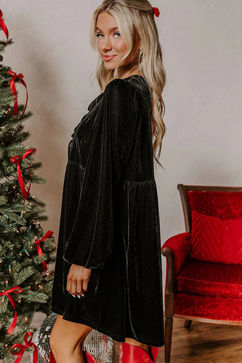 Black Tie Velvet Mini Dress