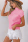 Pink Ribbed Knit Short Sleeve Sweater