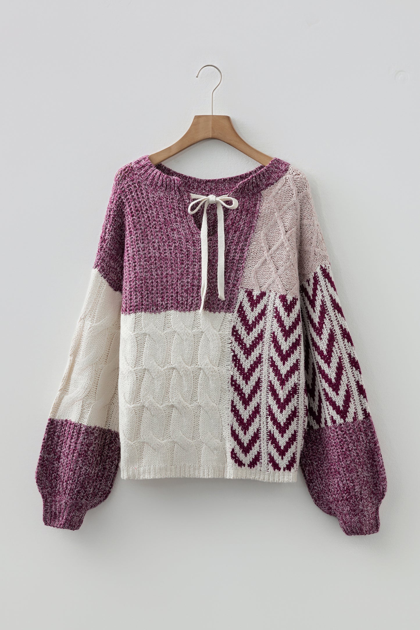 Color Block Patchwork Knotted Back Sweater