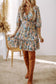 Sky Blue Floral V Neck High Waist Ruffled Dress