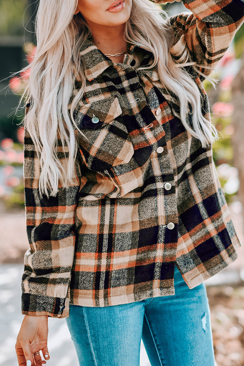 Plaid Print Pocketed Shacket