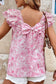 Pink Floral Ruffled Sleeve Bow Blouse