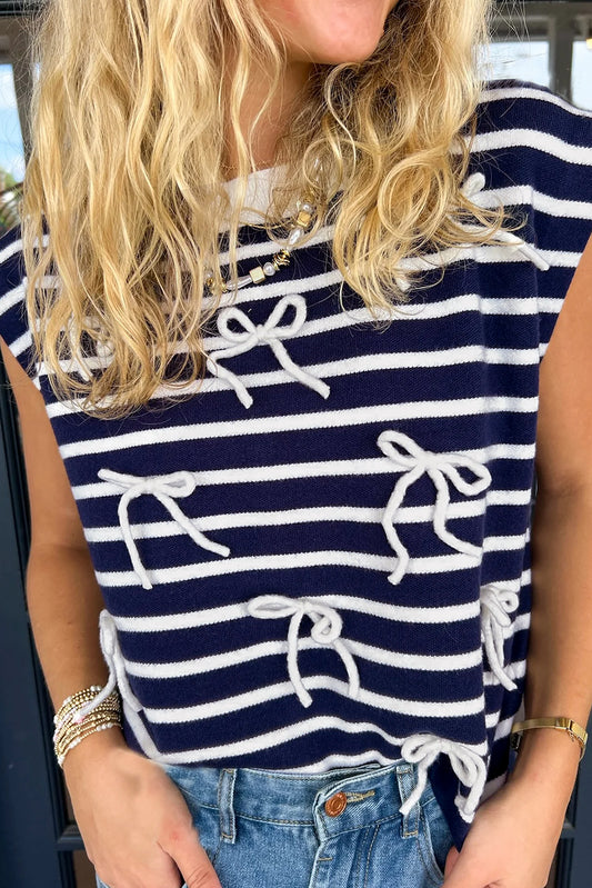 Blue Stripe Knitted Bow Sweater Vest
