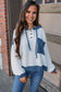 White Corded Colorblock Drawstring Hooded Top