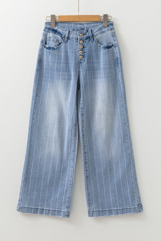 Button Up Pinstripe Wide Leg Jeans