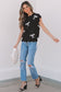Black Bow Print Scalloped Hem Sweater T Shirt