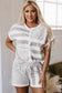 Gray Stripe Short Sleeve Top and Shorts Set
