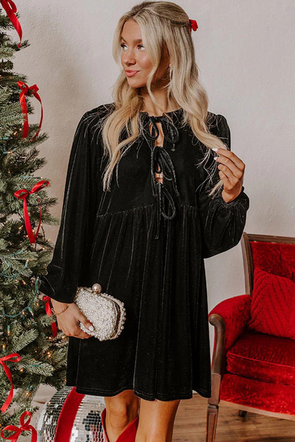 Black Tie Velvet Mini Dress