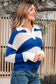Blue Stripe Colorblock Crochet Knitted Sweater