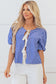 Blue Stripe Tied Puff Short Sleeve Blouse