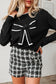 Black Contrast Trim Big Bow Accent Holiday Cropped Sweater