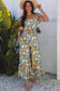 Yellow Floral Shirred Cut Out High Waist Jumpsuit