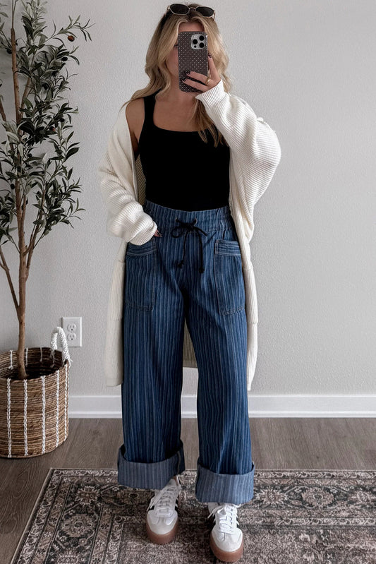Striped Contrast Drawstring Jeans