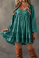 Mist Green Tiered Ruffled Puff Sleeve Loose Fit Mini Dress