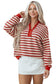 Red Stripe Buttoned V Neck Collared Drop Shoulder Top