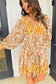 Orange Bohemian Print Puff Sleeve Mini Dress